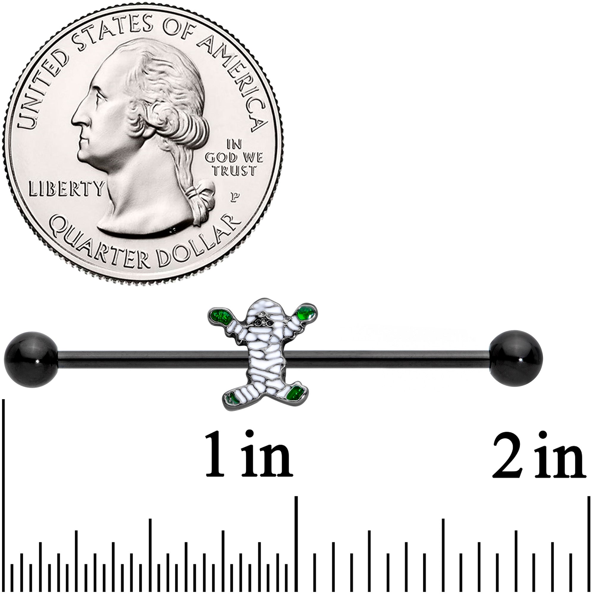 BodyCandy 14G Black Green Mummy Halloween Industrial Barbell 38mm — lifestyle context