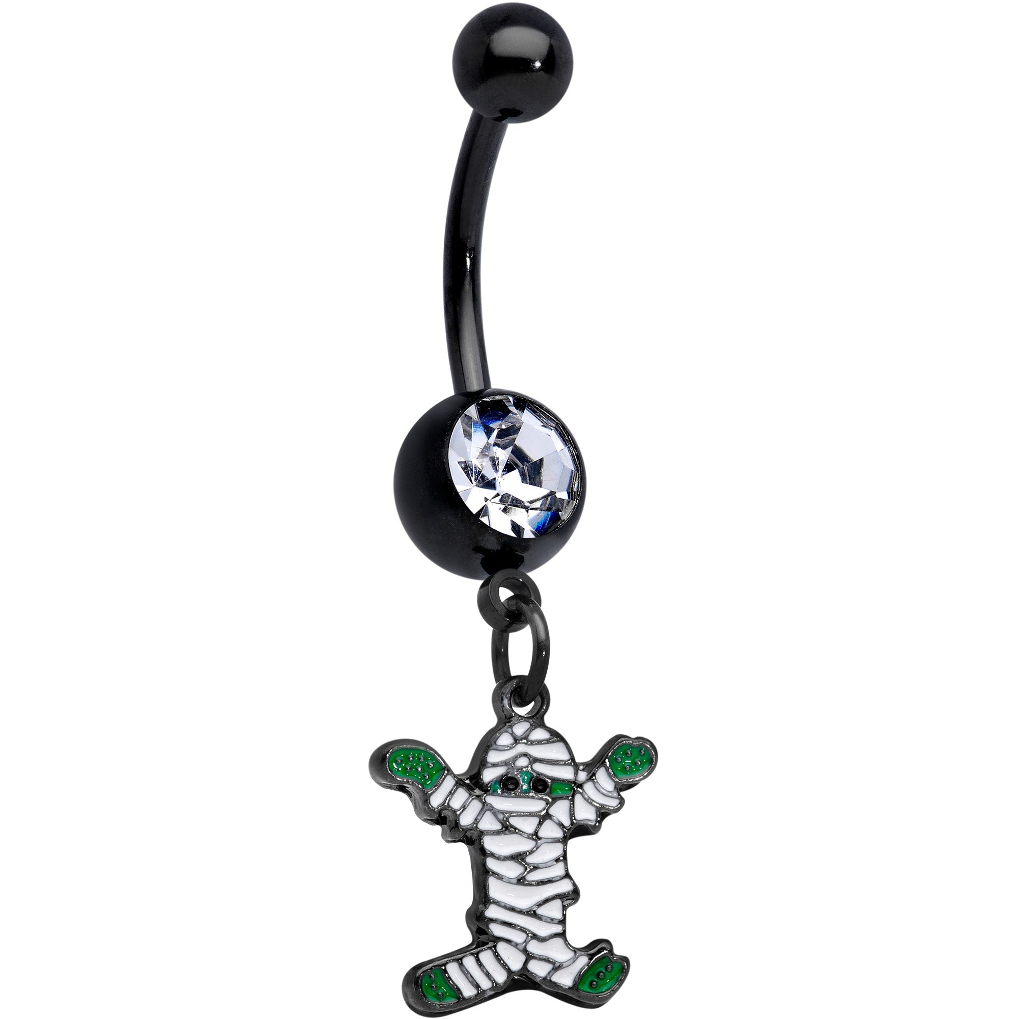 BodyCandy Clear Gem Black Green Mummy Halloween Dangle Belly Ring — main product shot
