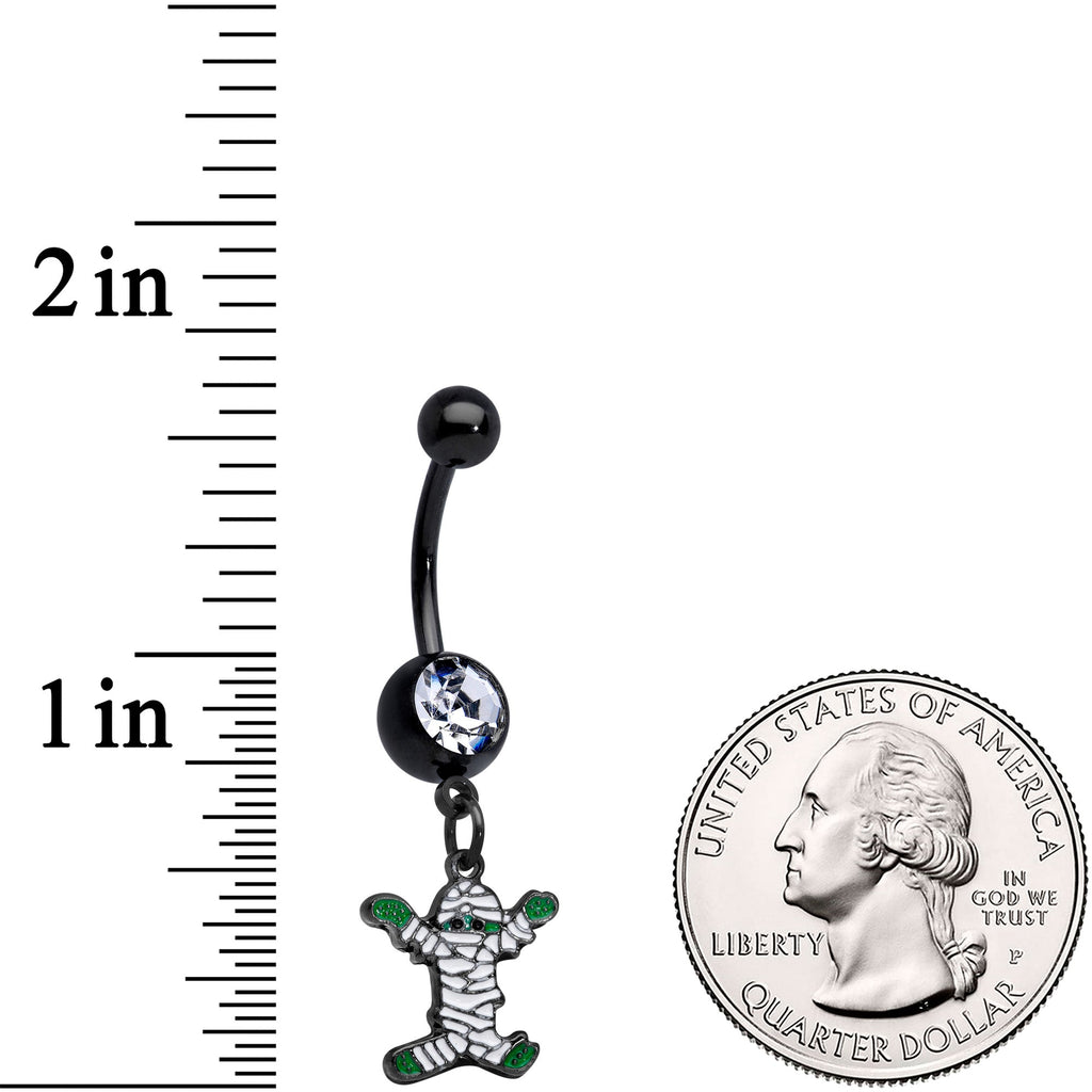 BodyCandy Clear Gem Black Green Mummy Halloween Dangle Belly Ring — lifestyle context