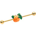BodyCandy 14G Gold Tone Autumn Pumpkin Halloween Industrial Barbell 38mm — main product shot