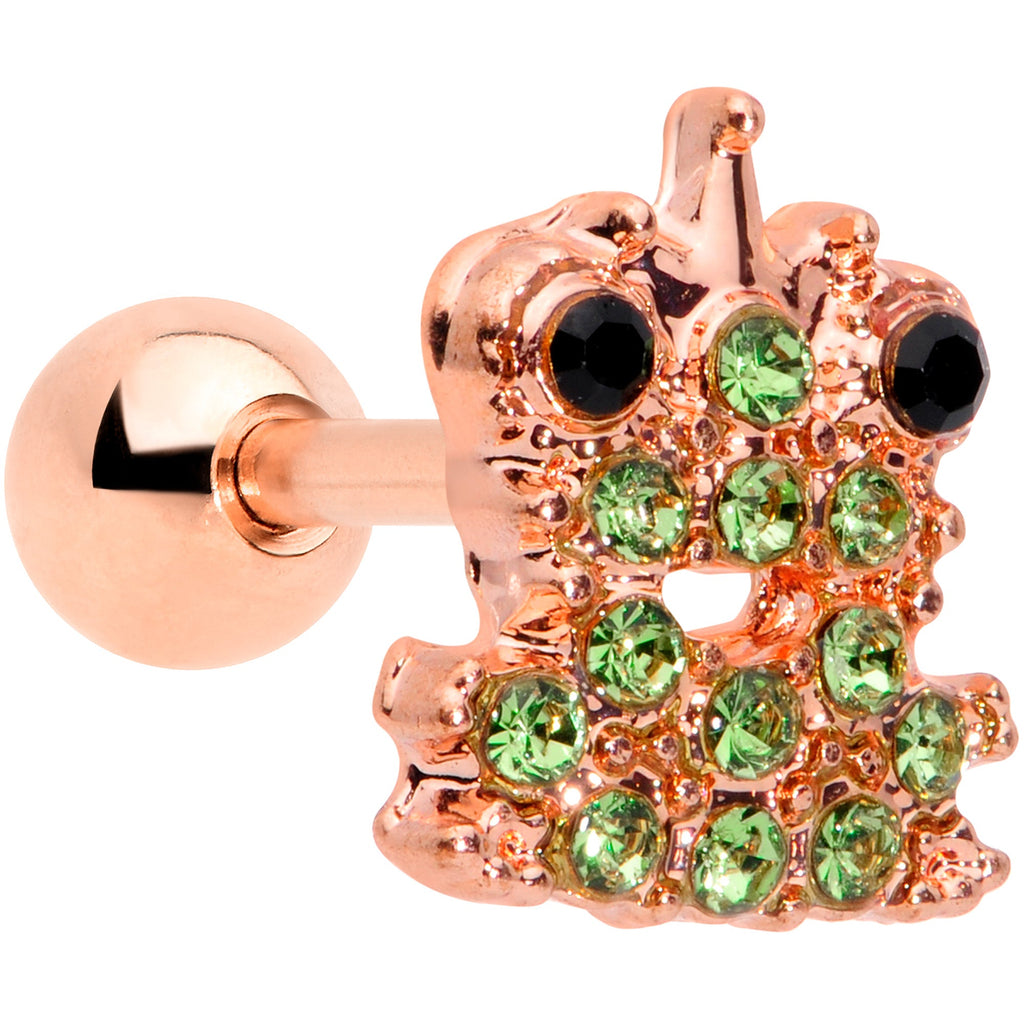 BodyCandy 16G 1/4 Green Gem Rose Gold Tone Royal Frog Cartilage Tragus — main product shot