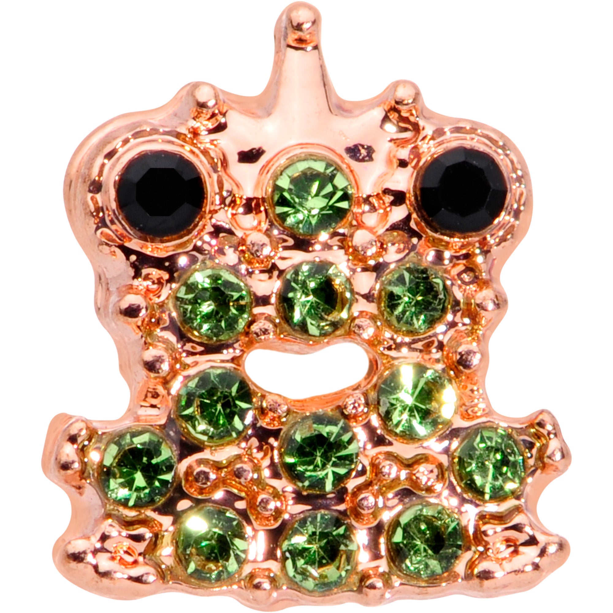 BodyCandy 16G 1/4 Green Gem Rose Gold Tone Royal Frog Cartilage Tragus — detail close-up