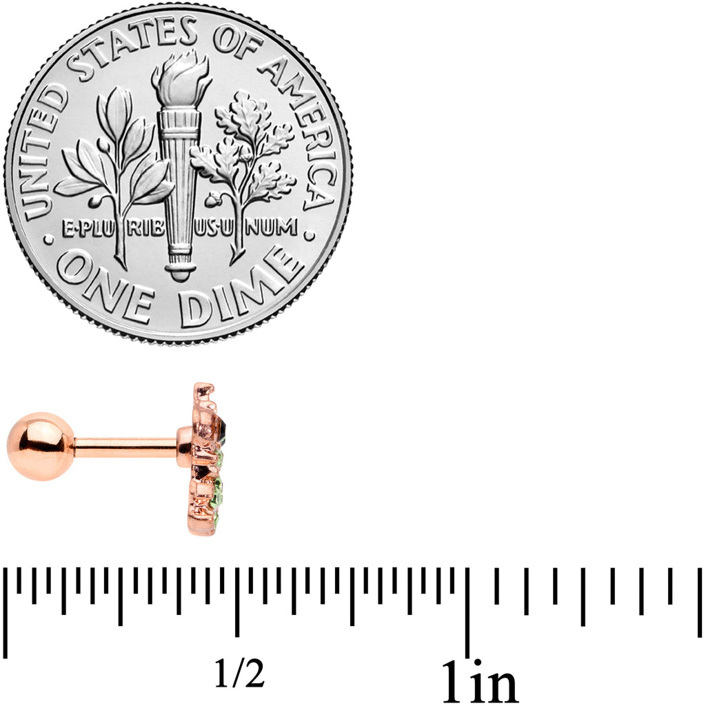 BodyCandy 16G 1/4 Green Gem Rose Gold Tone Royal Frog Cartilage Tragus — side view