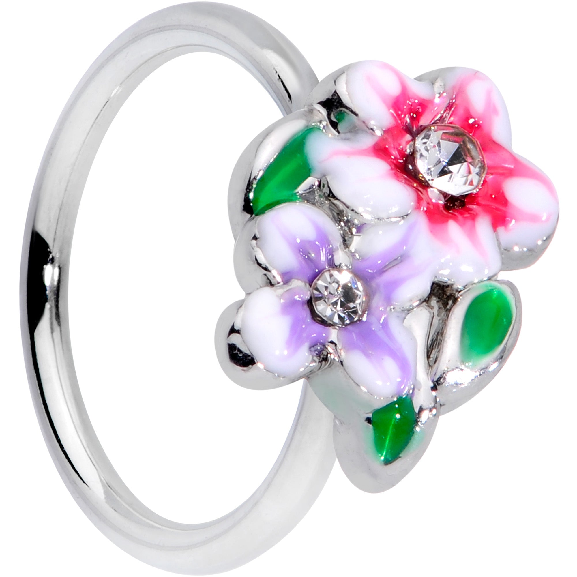 BodyCandy 20G 5/16 Clear Gem Fanciful Flowers Nose Hoop — main product shot