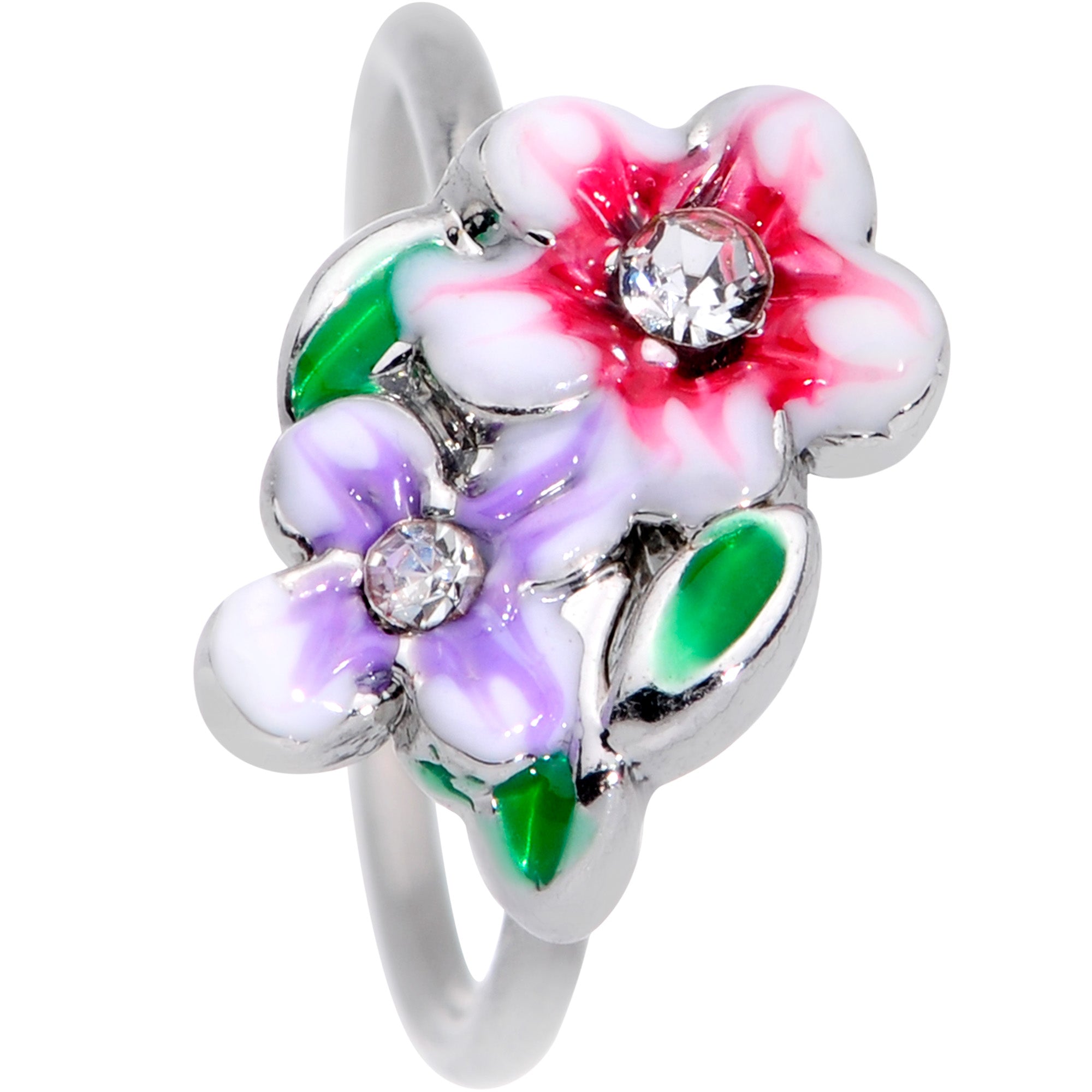 BodyCandy 20G 5/16 Clear Gem Fanciful Flowers Nose Hoop — detail close-up