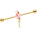 BodyCandy 14G Gold Tone Pink Flamingo Dangle Industrial Barbell 38mm — main product shot
