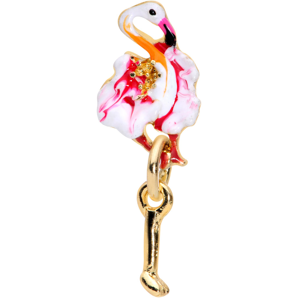 BodyCandy 16G 1/4 Gold Tone Pink Flamingo Dangle Cartilage Tragus Earring — detail close-up