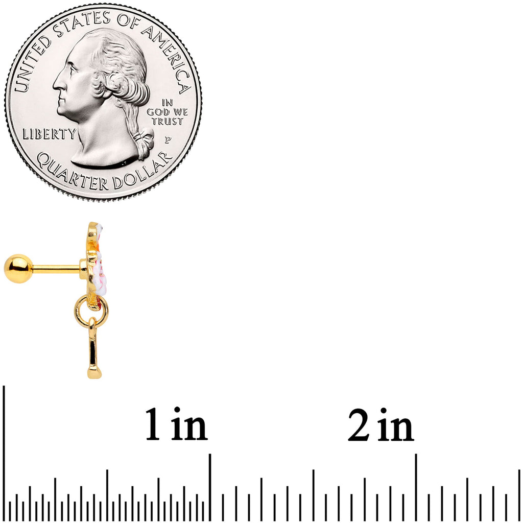 BodyCandy 16G 1/4 Gold Tone Pink Flamingo Dangle Cartilage Tragus Earring — side view
