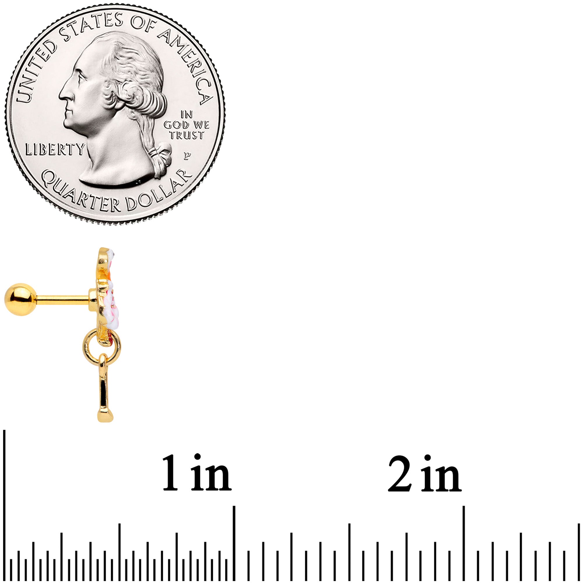 BodyCandy 16G 1/4 Gold Tone Pink Flamingo Dangle Cartilage Tragus Earring — side view