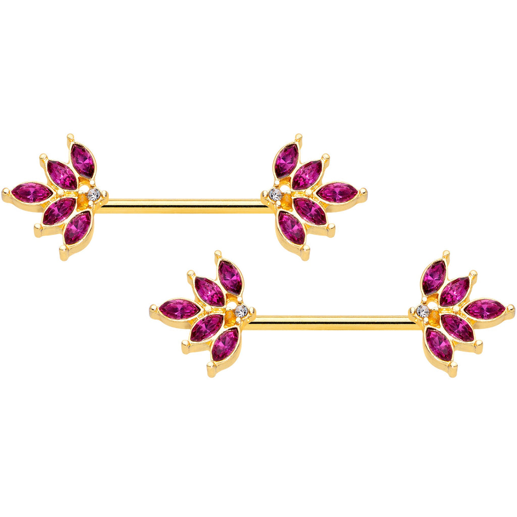 BodyCandy 14G 9/16 Red Gem Gold Tone Autumn Leaves Nipple Ring Set — main product shot