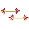 BodyCandy 14G 9/16 Red Gem Gold Tone Autumn Leaves Nipple Ring Set — main product shot