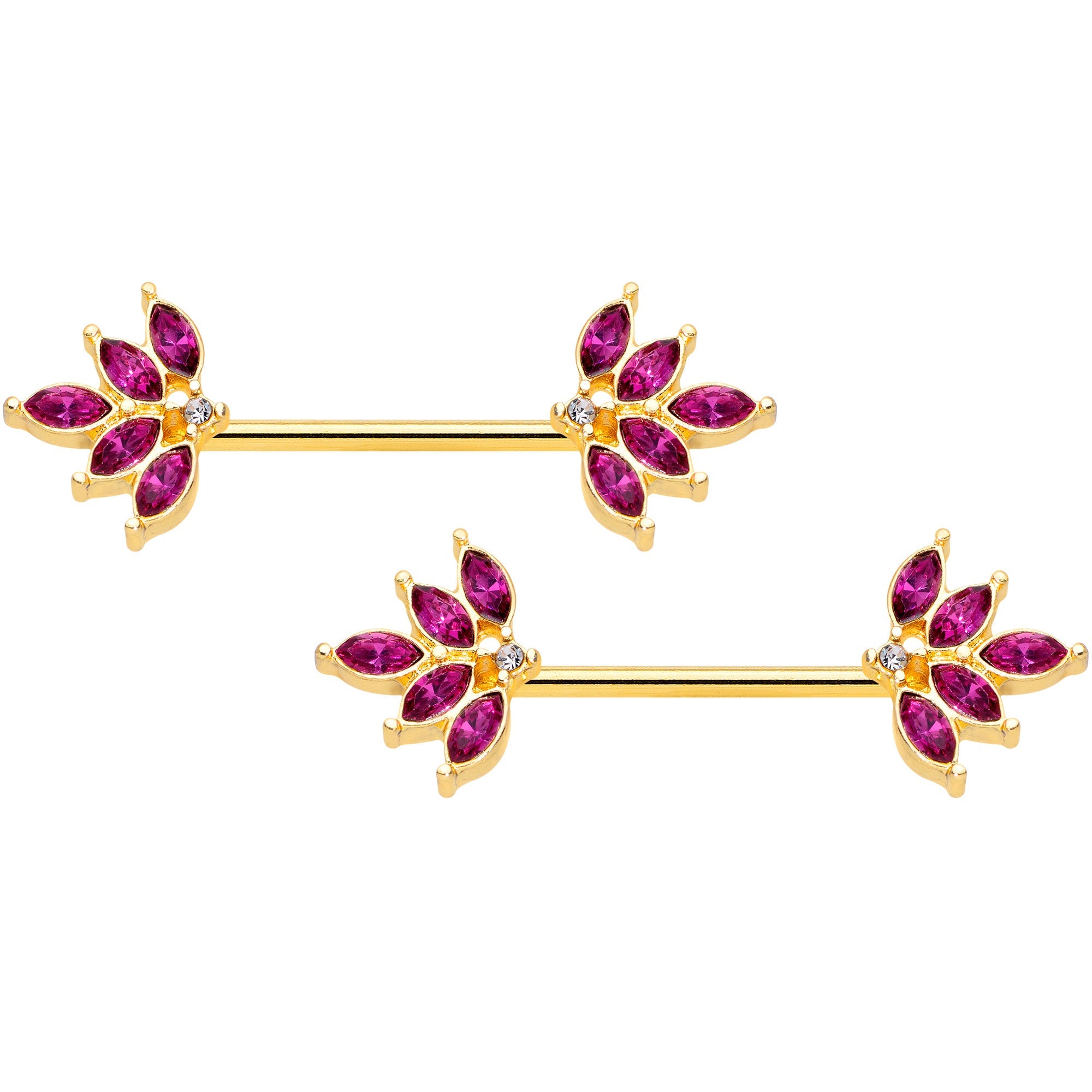 BodyCandy 14G 9/16 Red Gem Gold Tone Autumn Leaves Nipple Ring Set — main product shot