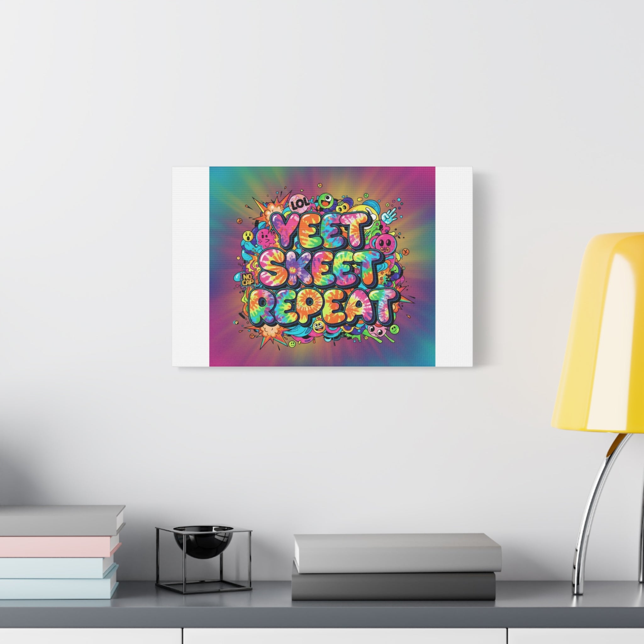 Yeet Skeet Repeat Canvas | Slogan & Glitch Graphic, Meme Phrase Wall Art