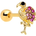 BodyCandy 16G 1/4 Pink Gem Gold Tone Fashion Flamingo Cartilage Tragus — main product shot
