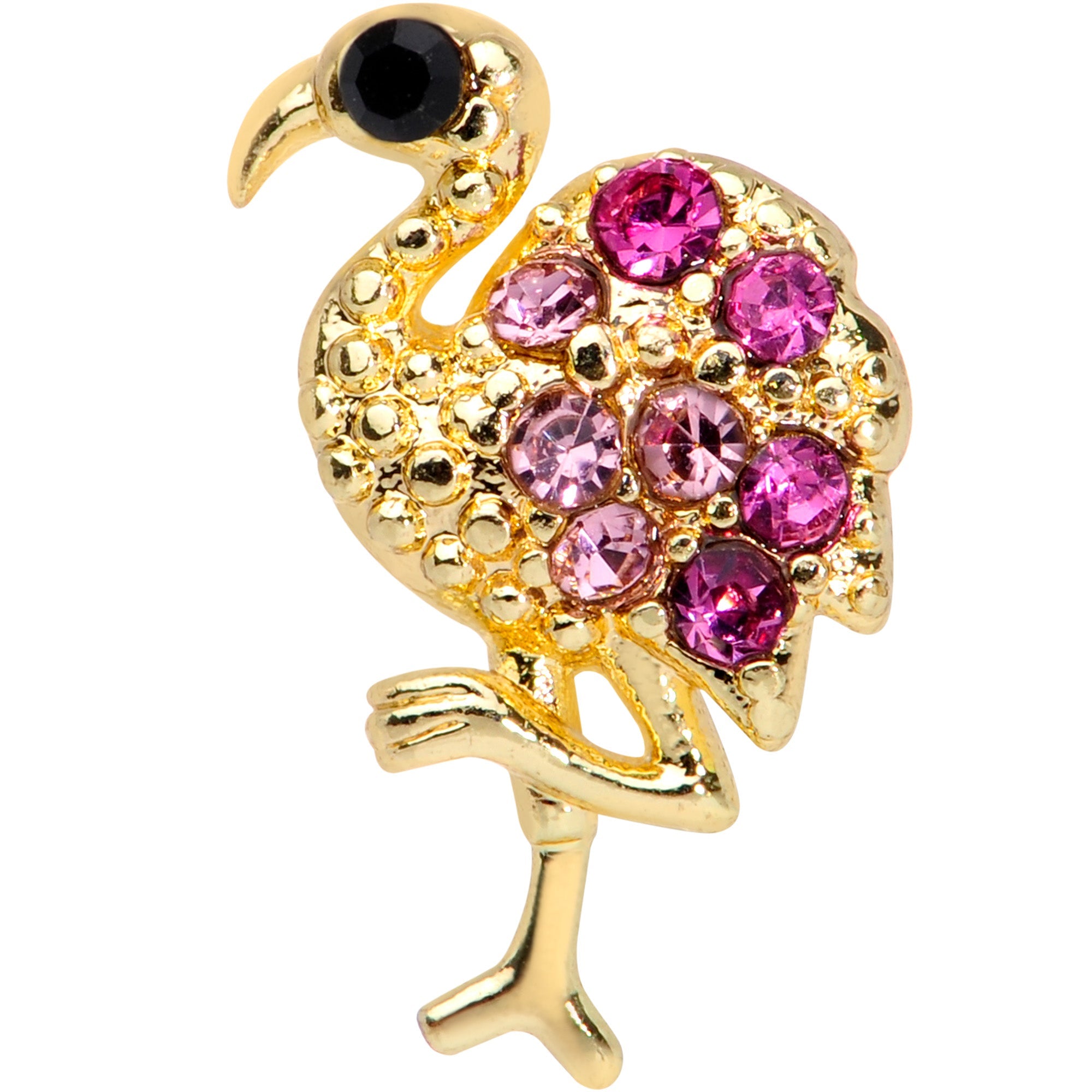 BodyCandy 16G 1/4 Pink Gem Gold Tone Fashion Flamingo Cartilage Tragus — detail close-up