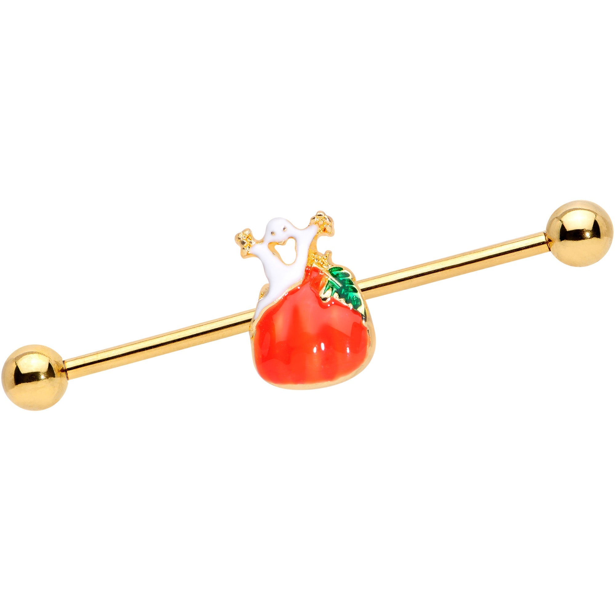 BodyCandy 14G Gold Tone Haunted Pumpkin Industrial Barbell 38mm — main product shot