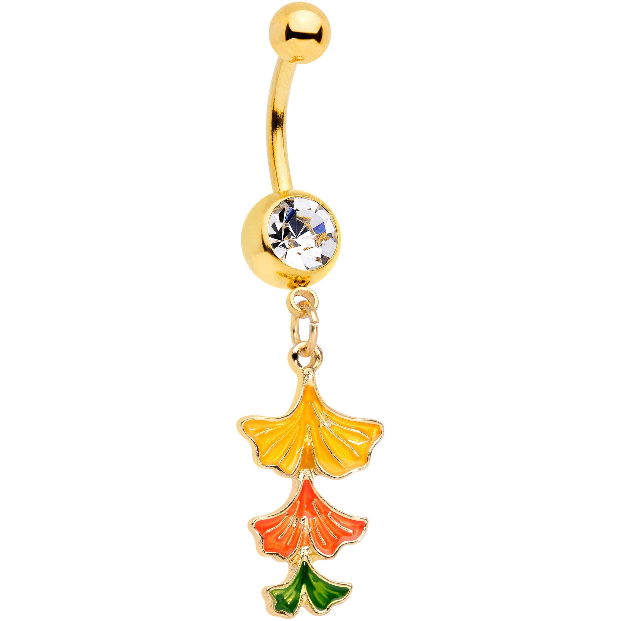 BodyCandy Clear Gem Gold Tone Autumn Leaves Fall Dangle Belly Ring — main product shot