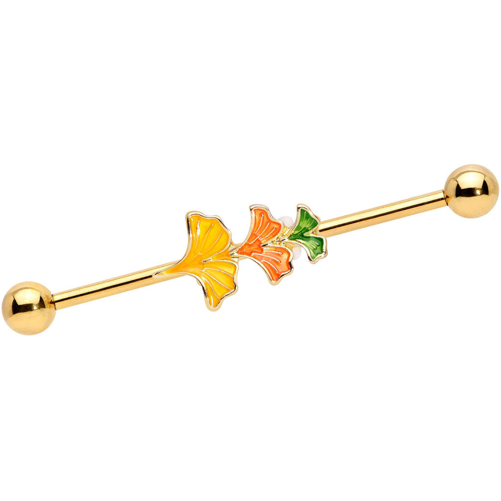 BodyCandy 14G Gold Tone Autumn Leaves Fall Industrial Barbell 38mm — main product shot