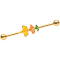BodyCandy 14G Gold Tone Autumn Leaves Fall Industrial Barbell 38mm — main product shot