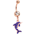BodyCandy Clear Blue Gem Rose Gold Tone Dolphin Dangle Belly Ring — main product shot
