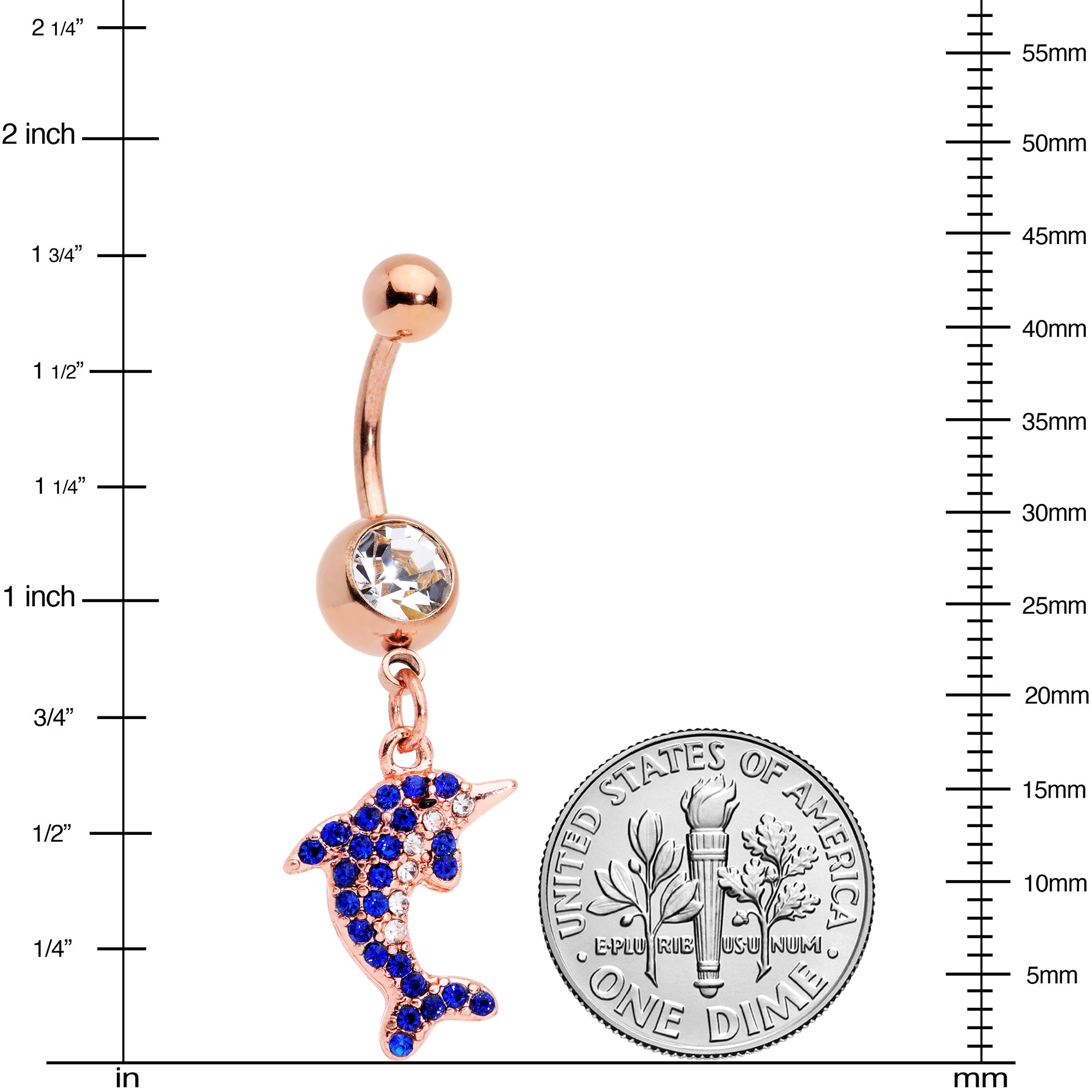 BodyCandy Clear Blue Gem Rose Gold Tone Dolphin Dangle Belly Ring — lifestyle context