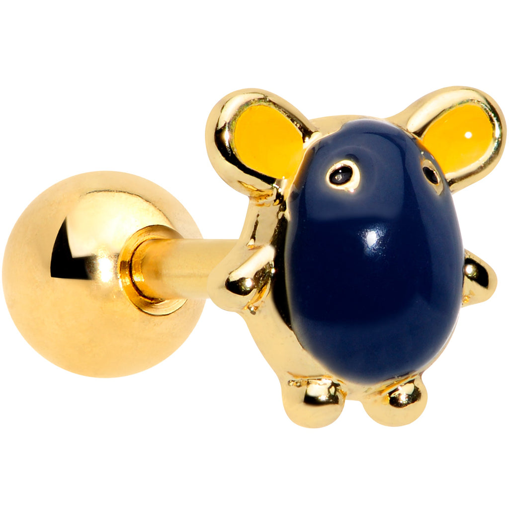 BodyCandy 16G 1/4 Gold Tone Black Mouse Cartilage Tragus Earring — main product shot