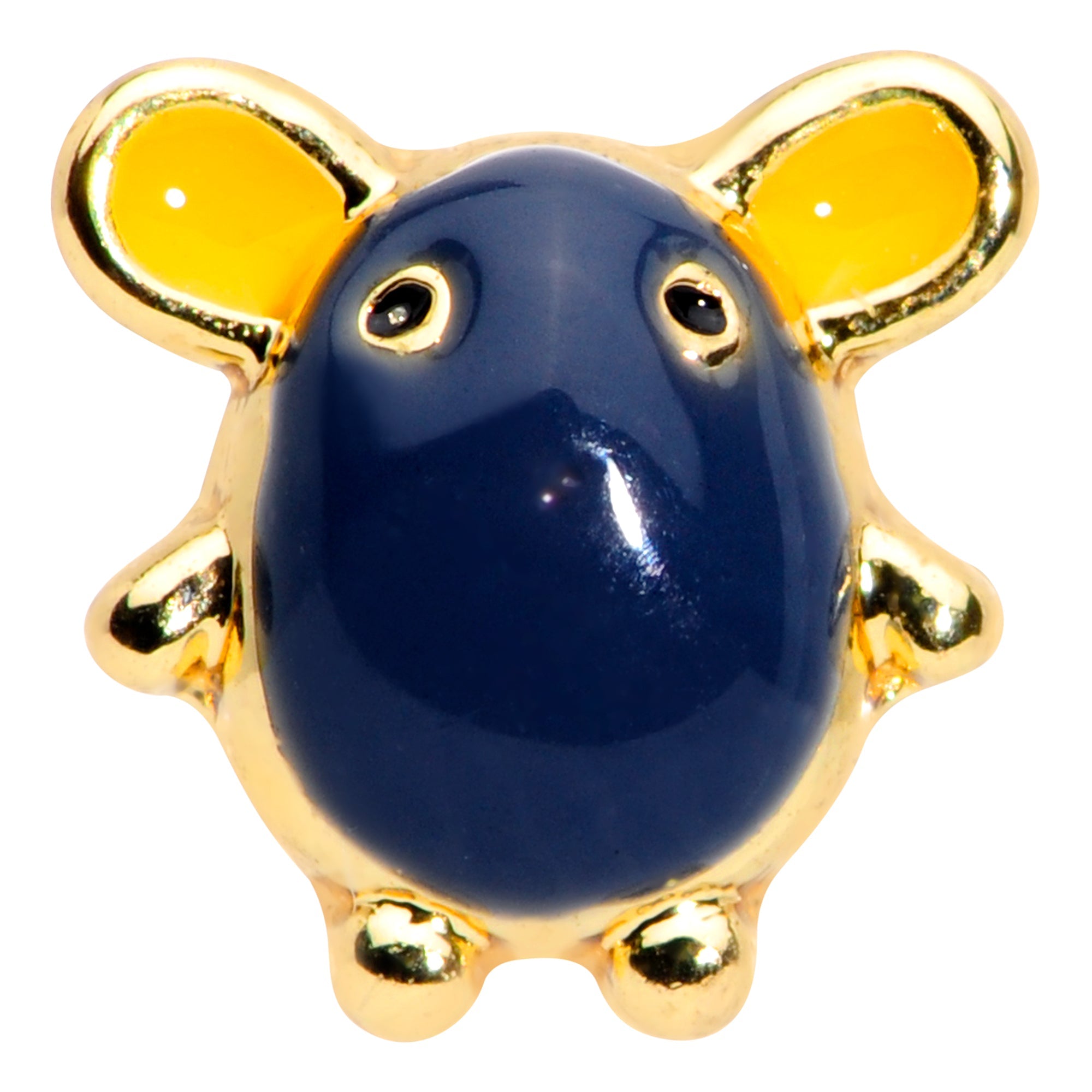 BodyCandy 16G 1/4 Gold Tone Black Mouse Cartilage Tragus Earring — detail close-up