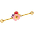 BodyCandy 14G Red Blue Gem Gold Tone Multi Flower Industrial Barbell 38mm — main product shot