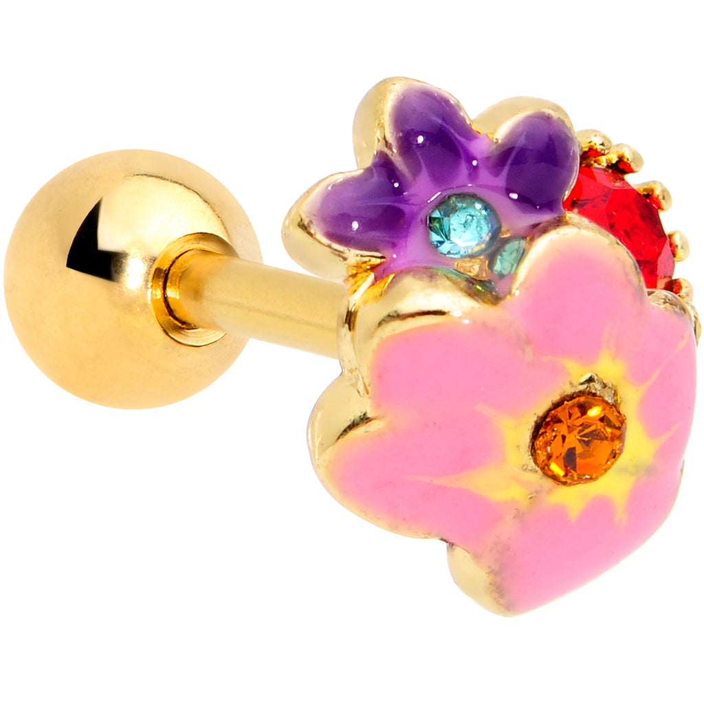 BodyCandy 16G 1/4 Red Blue Gem Gold Tone Multi Flower Cartilage Tragus — main product shot