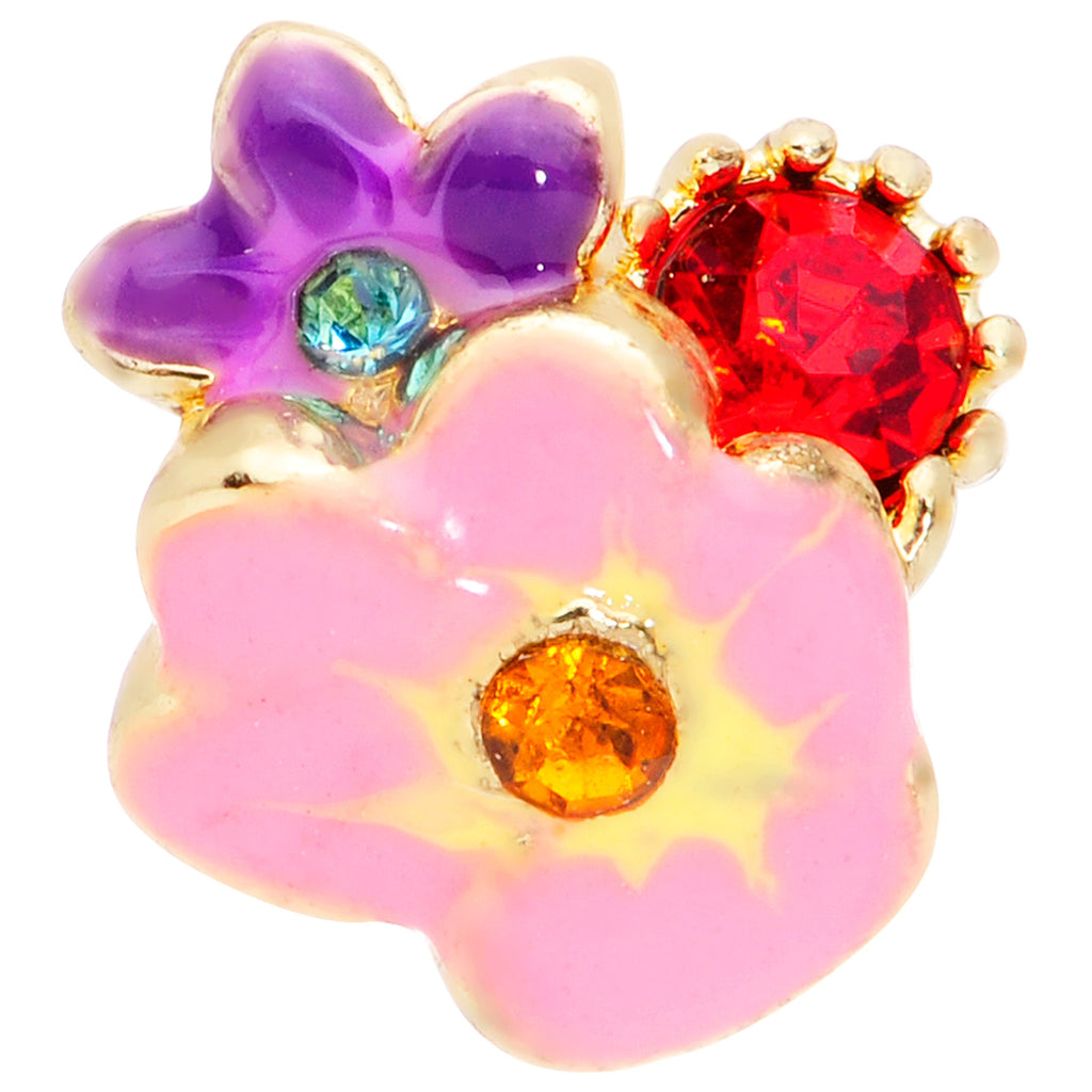 BodyCandy 16G 1/4 Red Blue Gem Gold Tone Multi Flower Cartilage Tragus — detail close-up