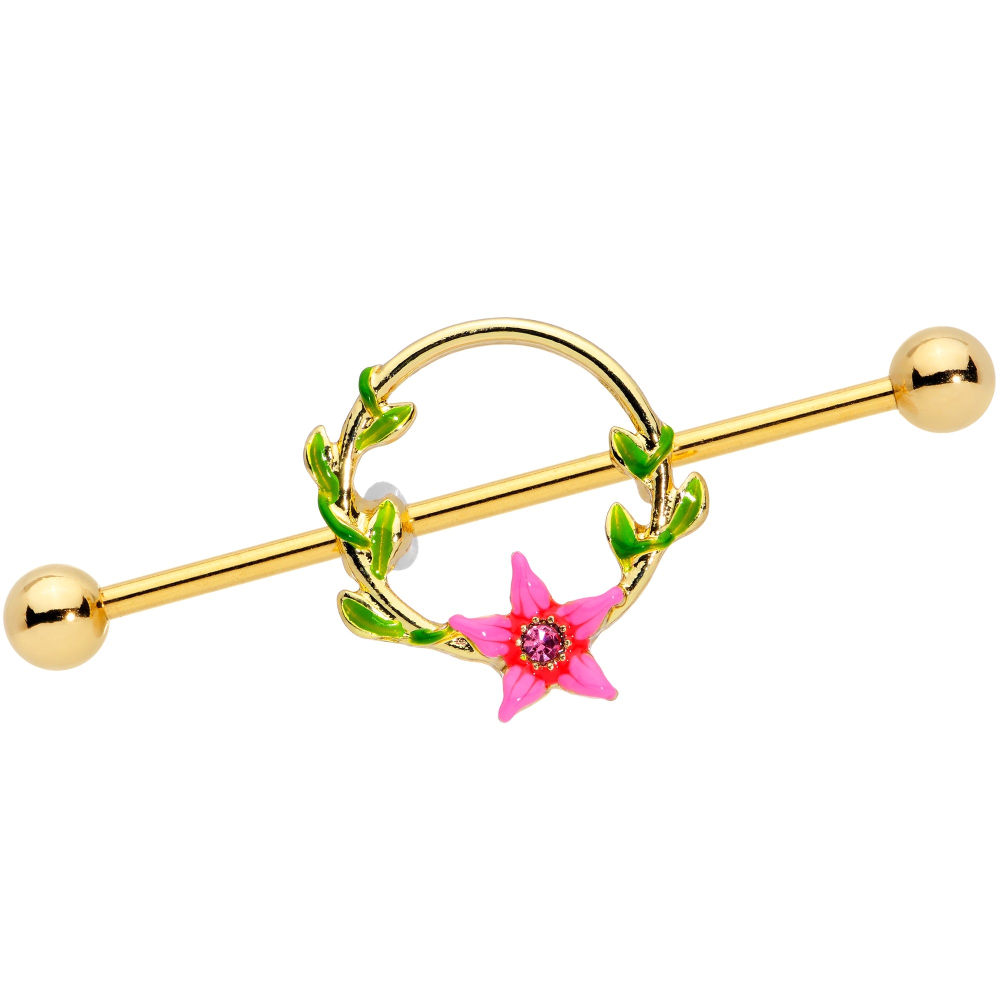 BodyCandy 14G Pink Gem Gold Hue Exotic Flower Circle Industrial Barbell 38mm — main product shot