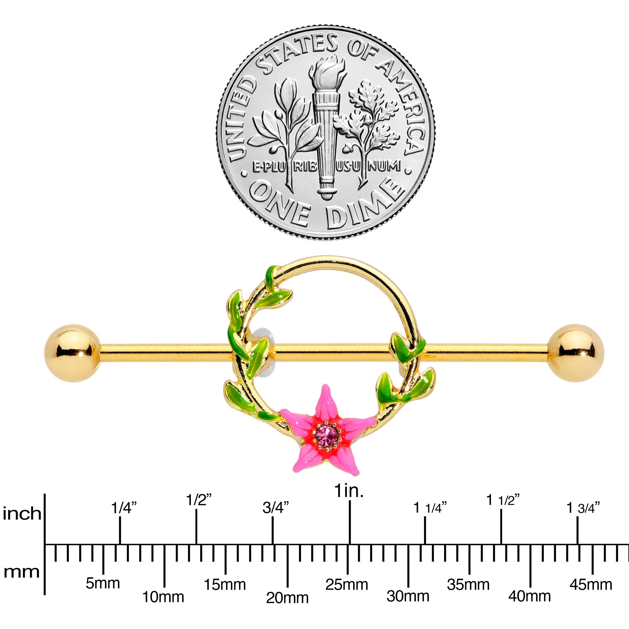 BodyCandy 14G Pink Gem Gold Hue Exotic Flower Circle Industrial Barbell 38mm — lifestyle context
