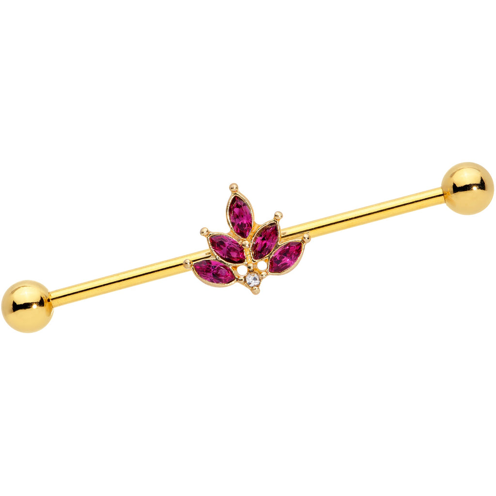 BodyCandy 14G Dark Red Gem Gold Tone Autumn Leaves Industrial Barbell 38mm — main product shot