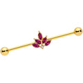 BodyCandy 14G Dark Red Gem Gold Tone Autumn Leaves Industrial Barbell 38mm — main product shot