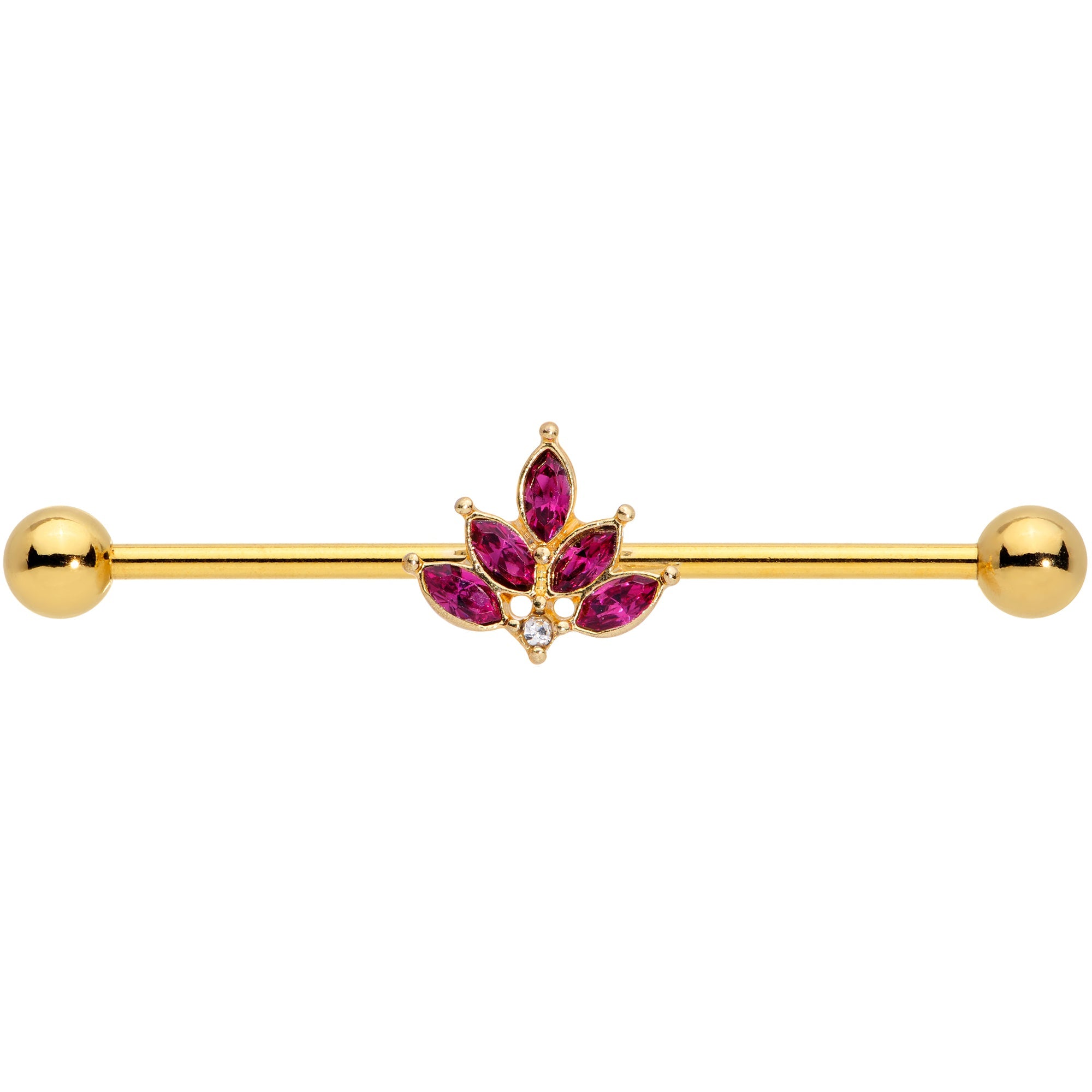 BodyCandy 14G Dark Red Gem Gold Tone Autumn Leaves Industrial Barbell 38mm — detail close-up