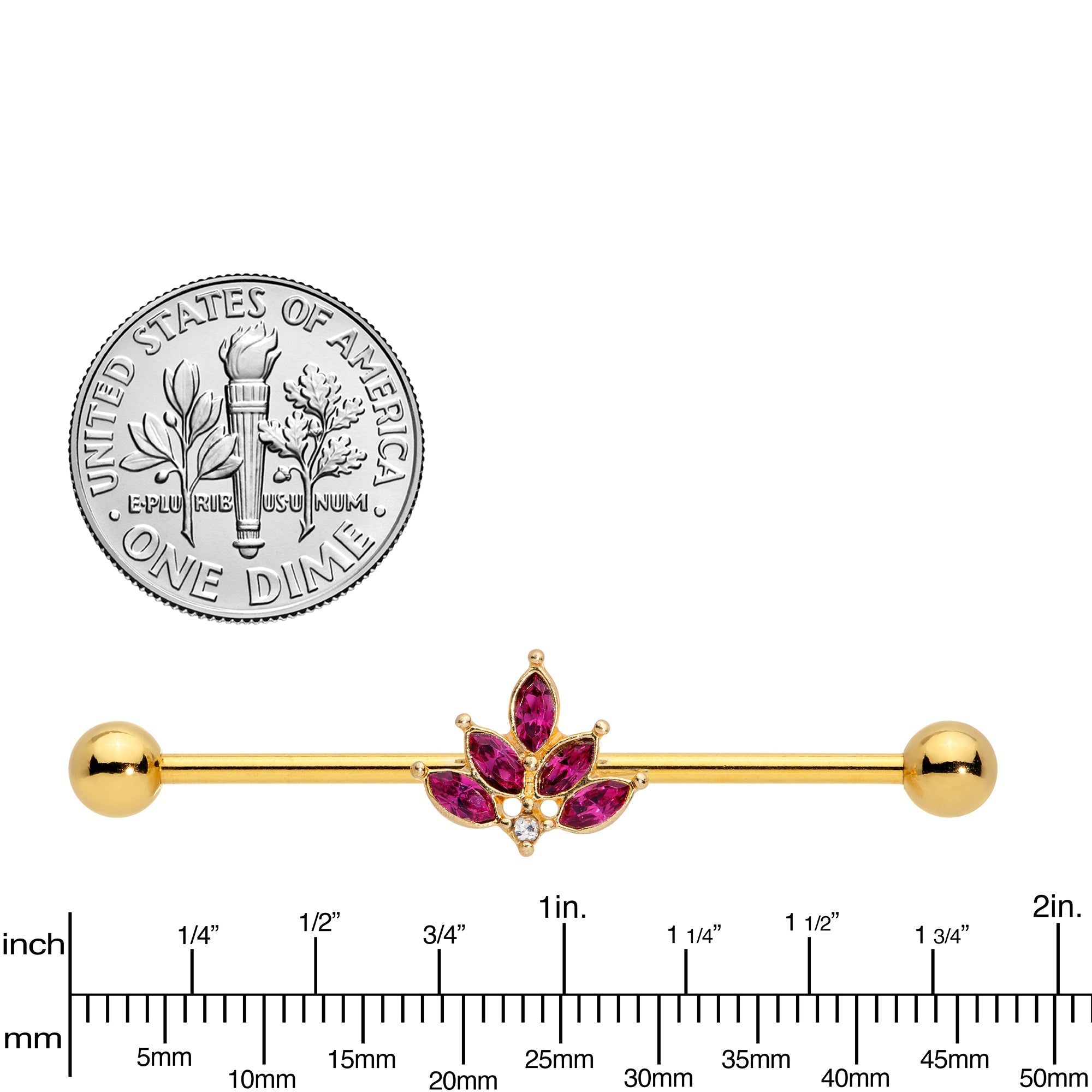 BodyCandy 14G Dark Red Gem Gold Tone Autumn Leaves Industrial Barbell 38mm — lifestyle context
