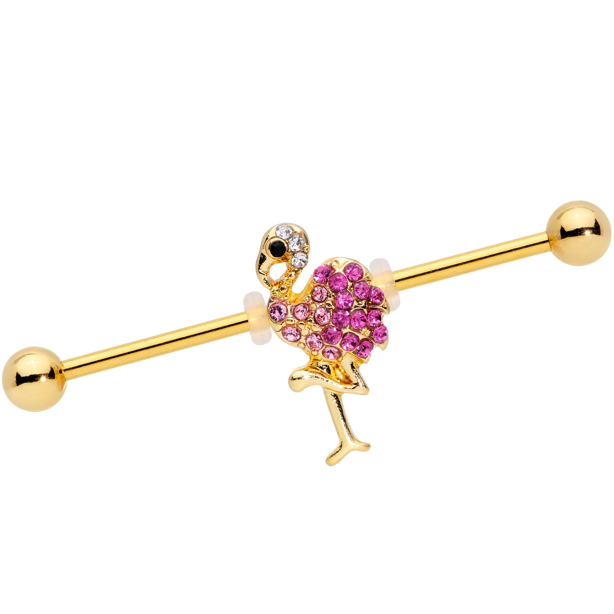BodyCandy 14G Pink Gem Gold Tone Fashion Flamingo Industrial Barbell 38mm — main product shot