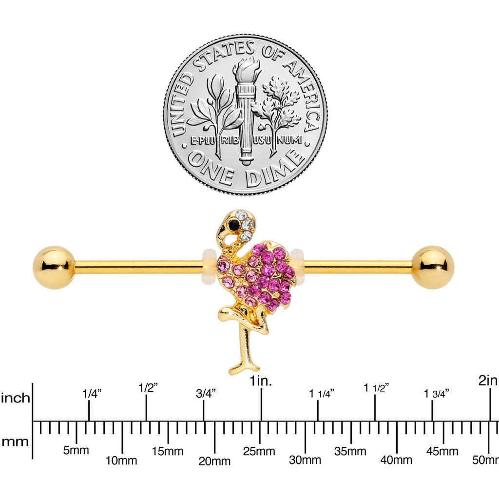 BodyCandy 14G Pink Gem Gold Tone Fashion Flamingo Industrial Barbell 38mm — lifestyle context