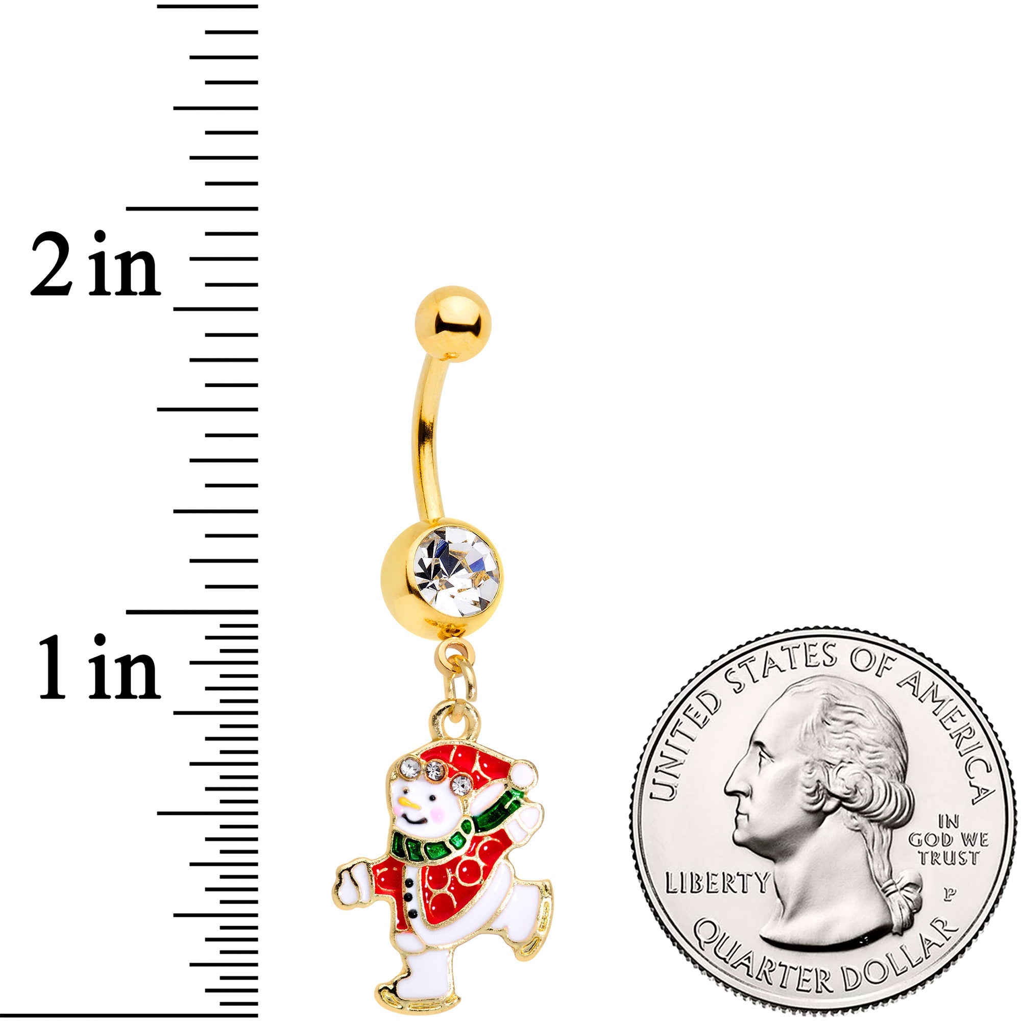 BodyCandy Clear Gem Gold Tone Ice Skating Snowman Christmas Dangle Belly Ring — lifestyle context