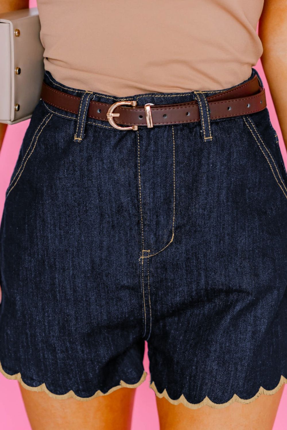 Scalloped Hem Denim Shorts