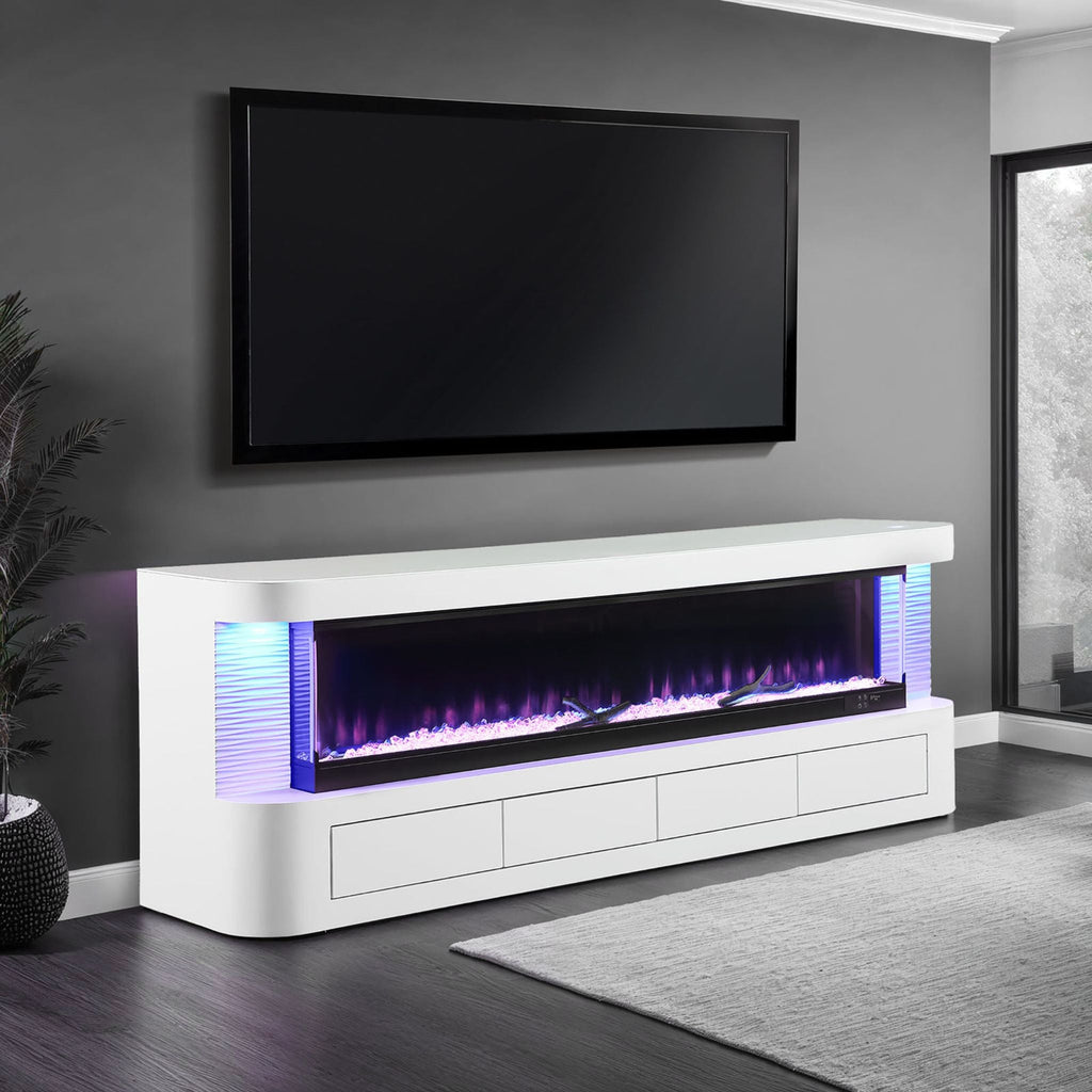 Nuvia 71-Inch Modern White Electric Fireplace TV Stand With 3-Level LED Brightness Setting [TV Stand Only] (SAK94120) – SAKSB