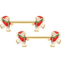 BodyCandy 14G 9/16 Gold Tone Ice Skate Snowman Christmas Nipple Ring Set — main product shot