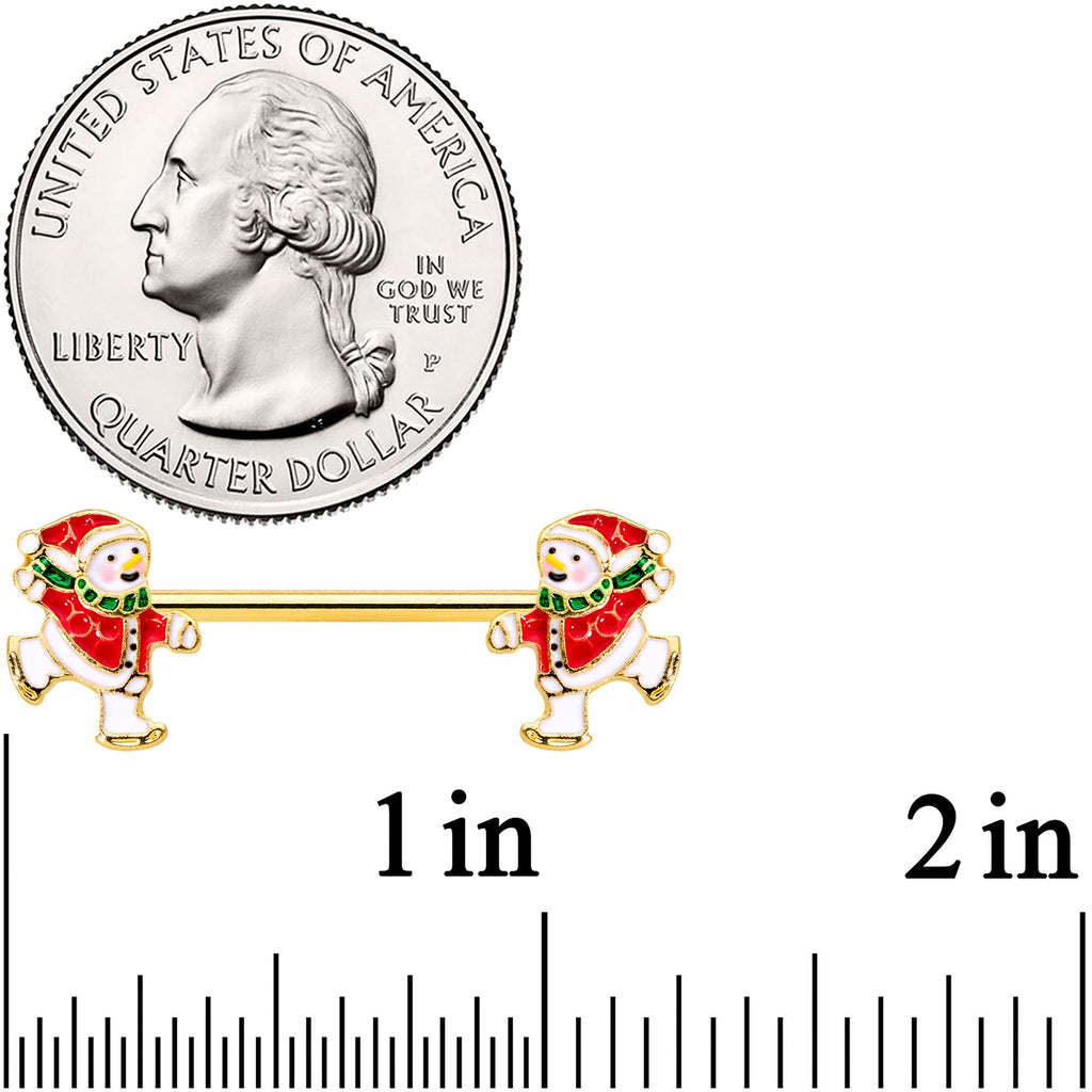 BodyCandy 14G 9/16 Gold Tone Ice Skate Snowman Christmas Nipple Ring Set — lifestyle context