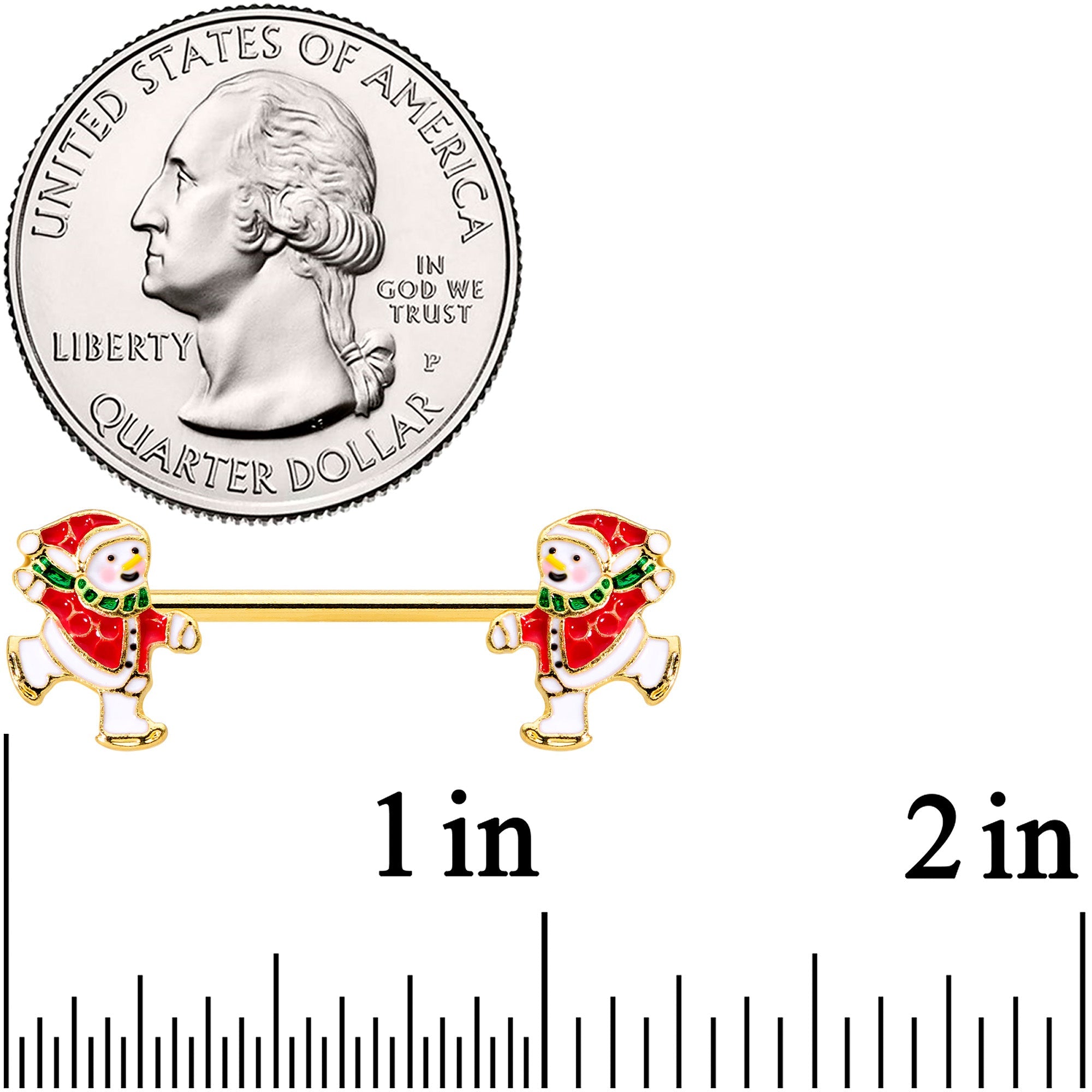 BodyCandy 14G 9/16 Gold Tone Ice Skate Snowman Christmas Nipple Ring Set — lifestyle context