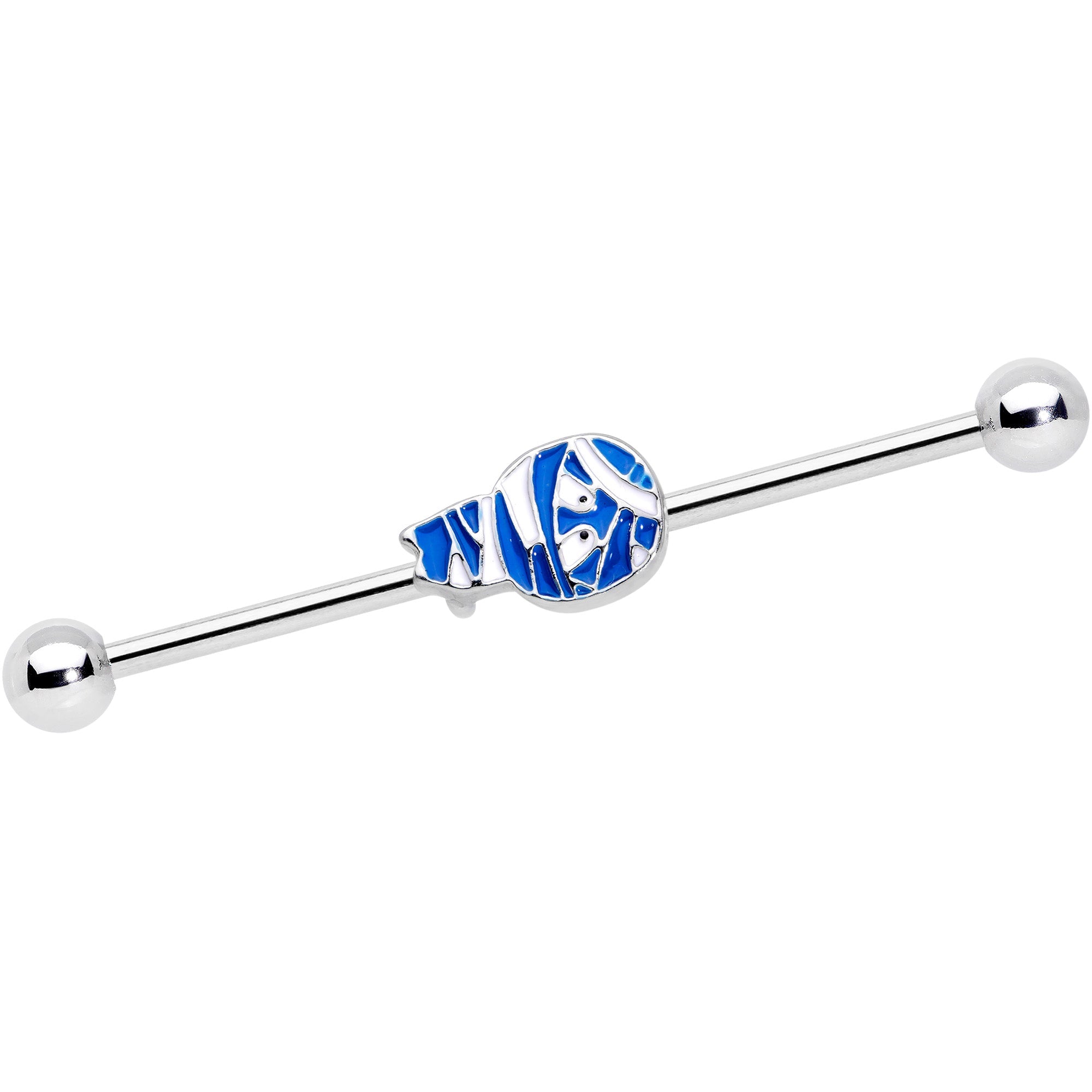 BodyCandy 14G Blue White Mummy Halloween Industrial Barbell 38mm — main product shot
