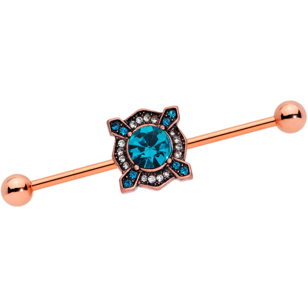 BodyCandy 14G Aqua Gem Rose Gold Tone Renaissance Industrial Barbell 38mm — main product shot