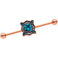 BodyCandy 14G Aqua Gem Rose Gold Tone Renaissance Industrial Barbell 38mm — main product shot