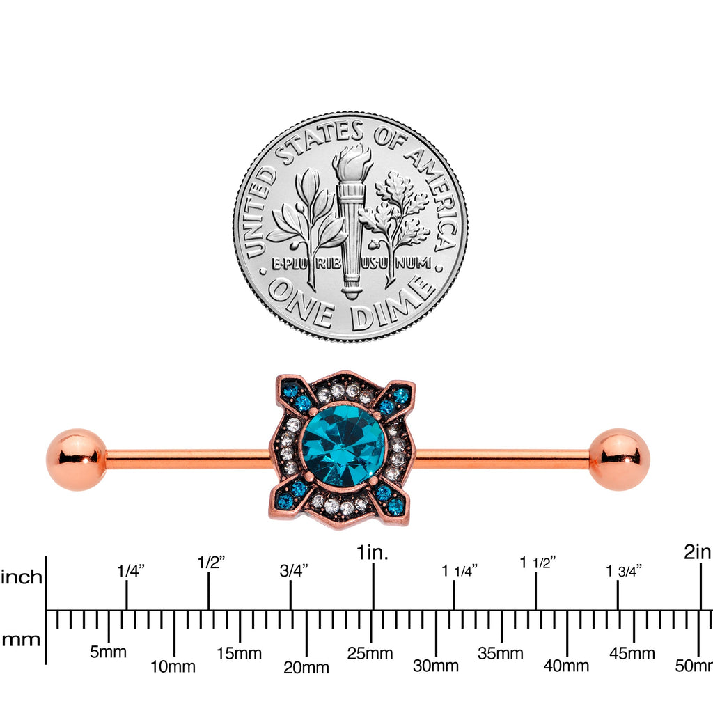 BodyCandy 14G Aqua Gem Rose Gold Tone Renaissance Industrial Barbell 38mm — lifestyle context