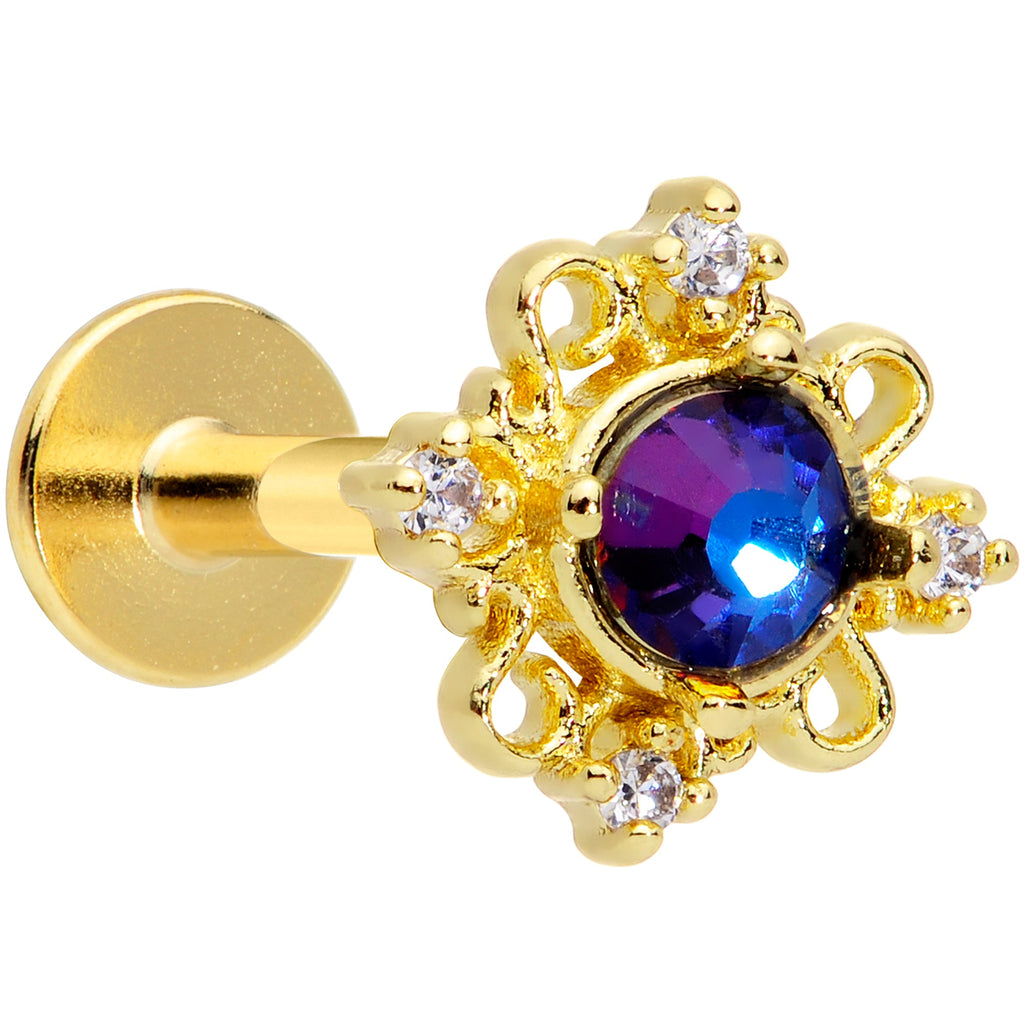 BodyCandy 16G 5/16 Purple Tourmaline Gold Tone Filigree Labret Tragus — main product shot