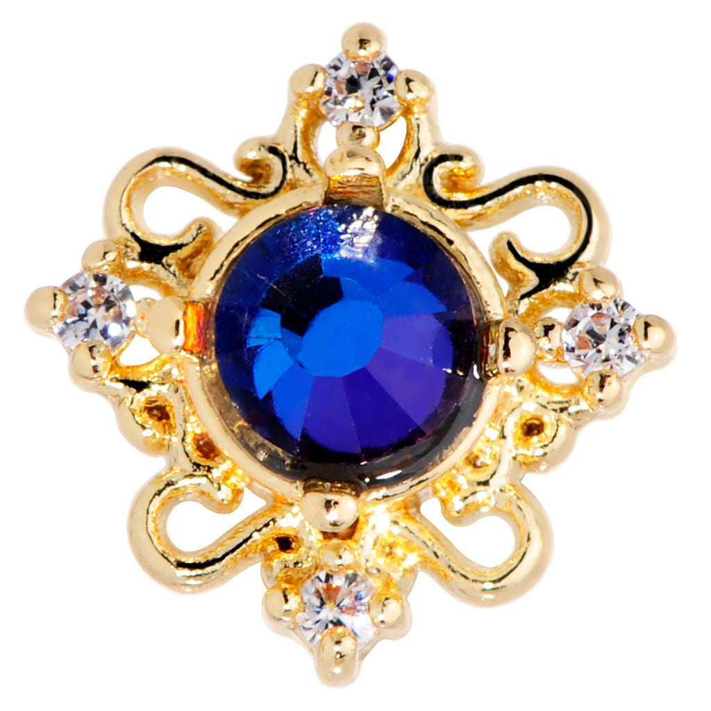 BodyCandy 16G 5/16 Purple Tourmaline Gold Tone Filigree Labret Tragus — detail close-up